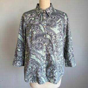 Van Heusen Studio Green Paisley Print Women's Button Down Blouse SZL